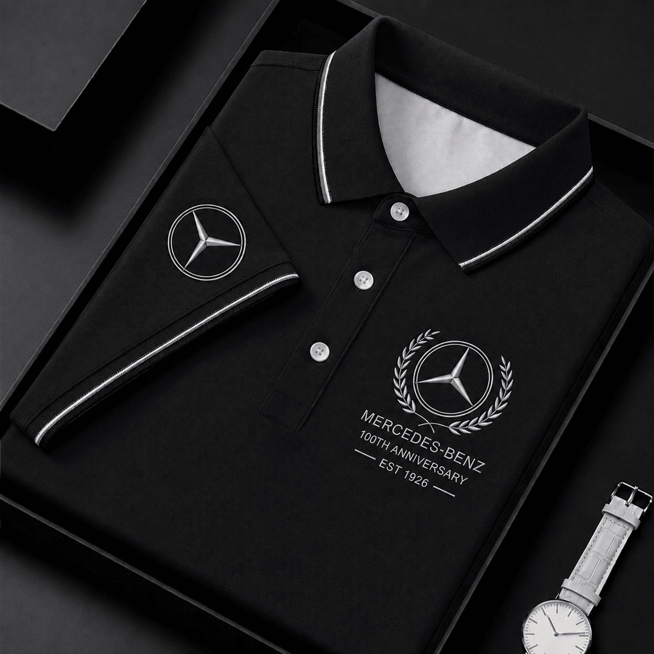 Merc 100th Anniversary 2026 Polo Shirt Car Enthusiast Apparel Best Gift For Father - Merchluma