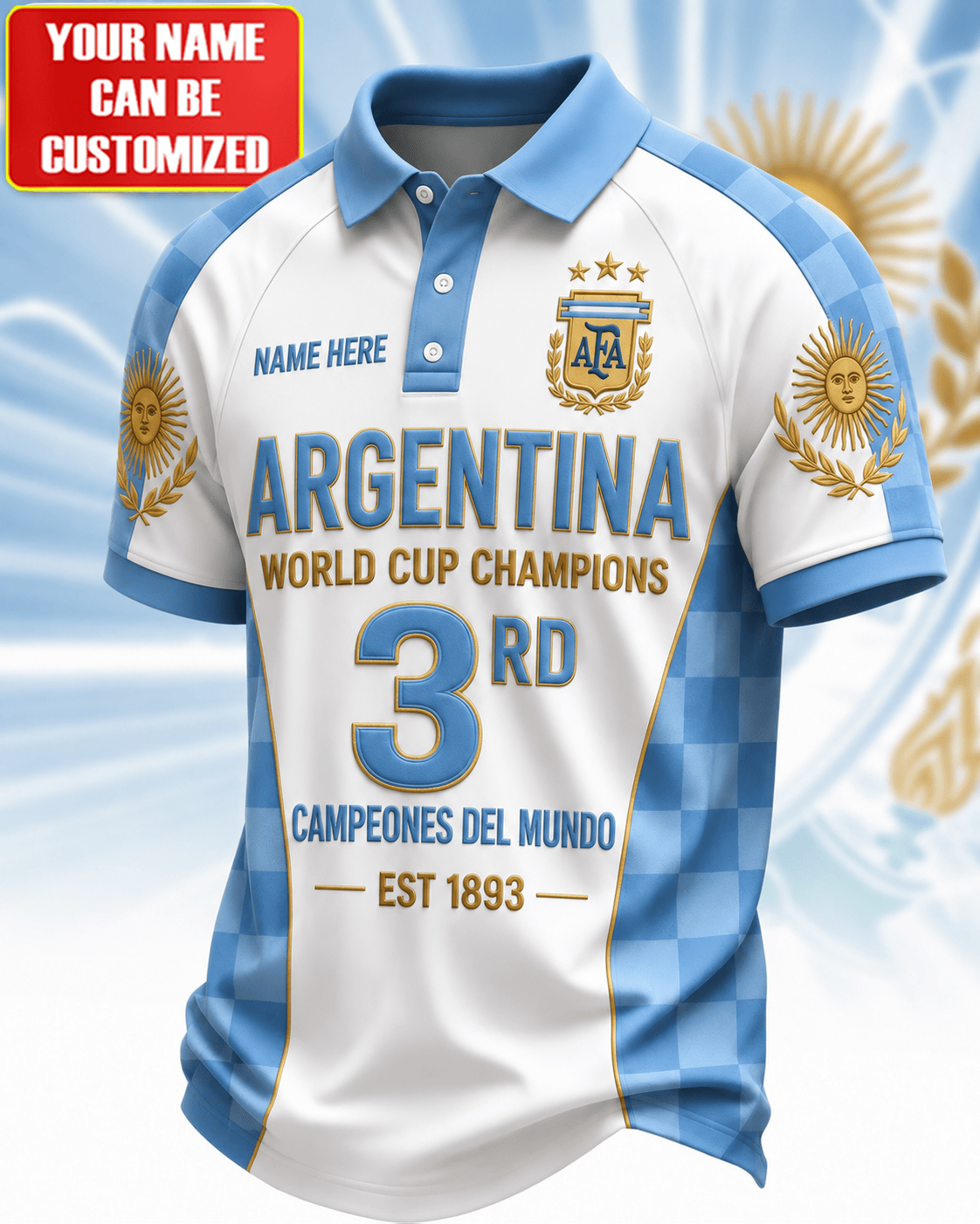 Custom Argentina World Cup Champions 3rd Polo Shirt Argentina National Team Merch Fan Gifts - Merchluma