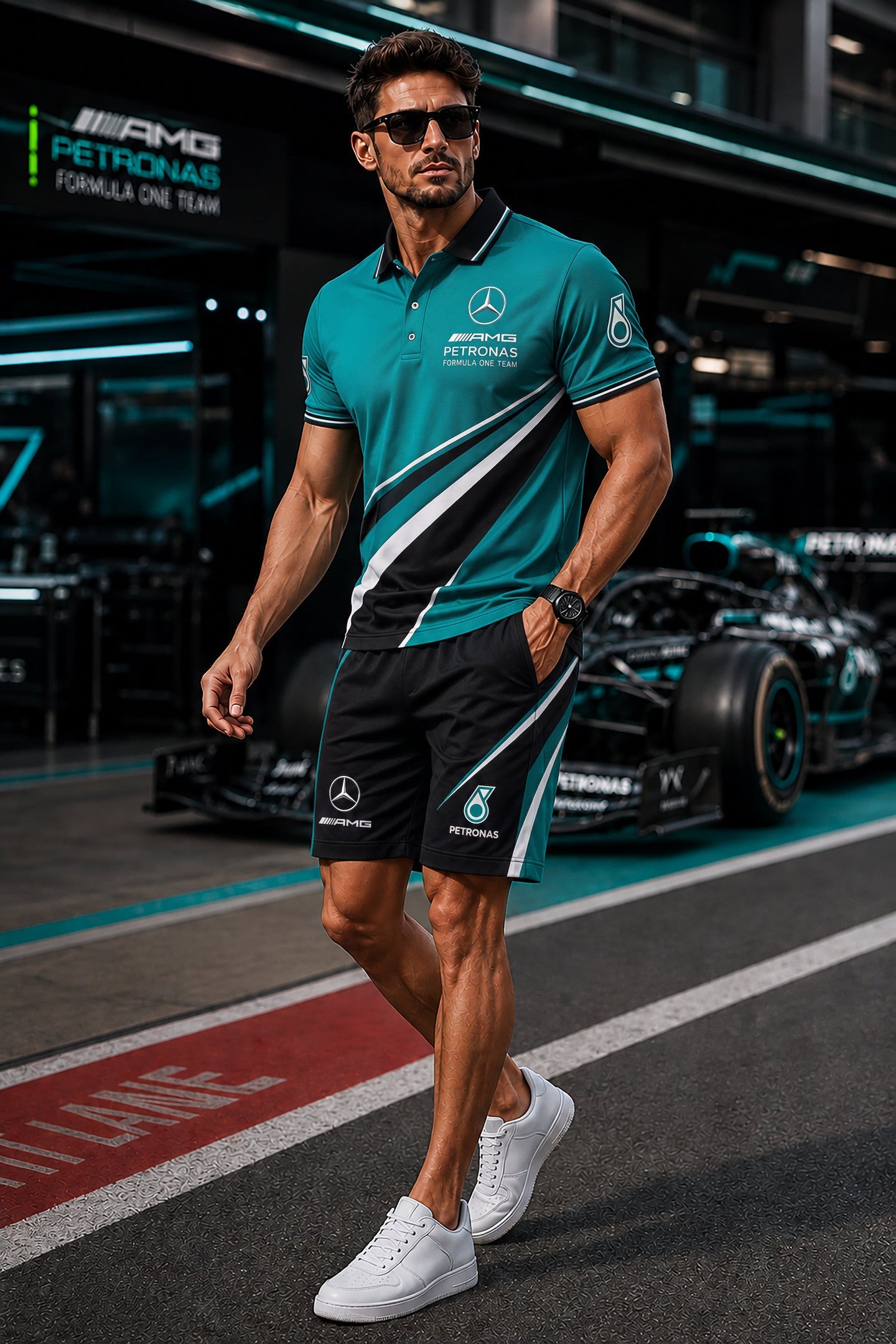 Merc AMG Petronas Sport Polo Shirt And Shorts Set 2026 F1 Racing Lover Apparel Gift For Him - Merchluma
