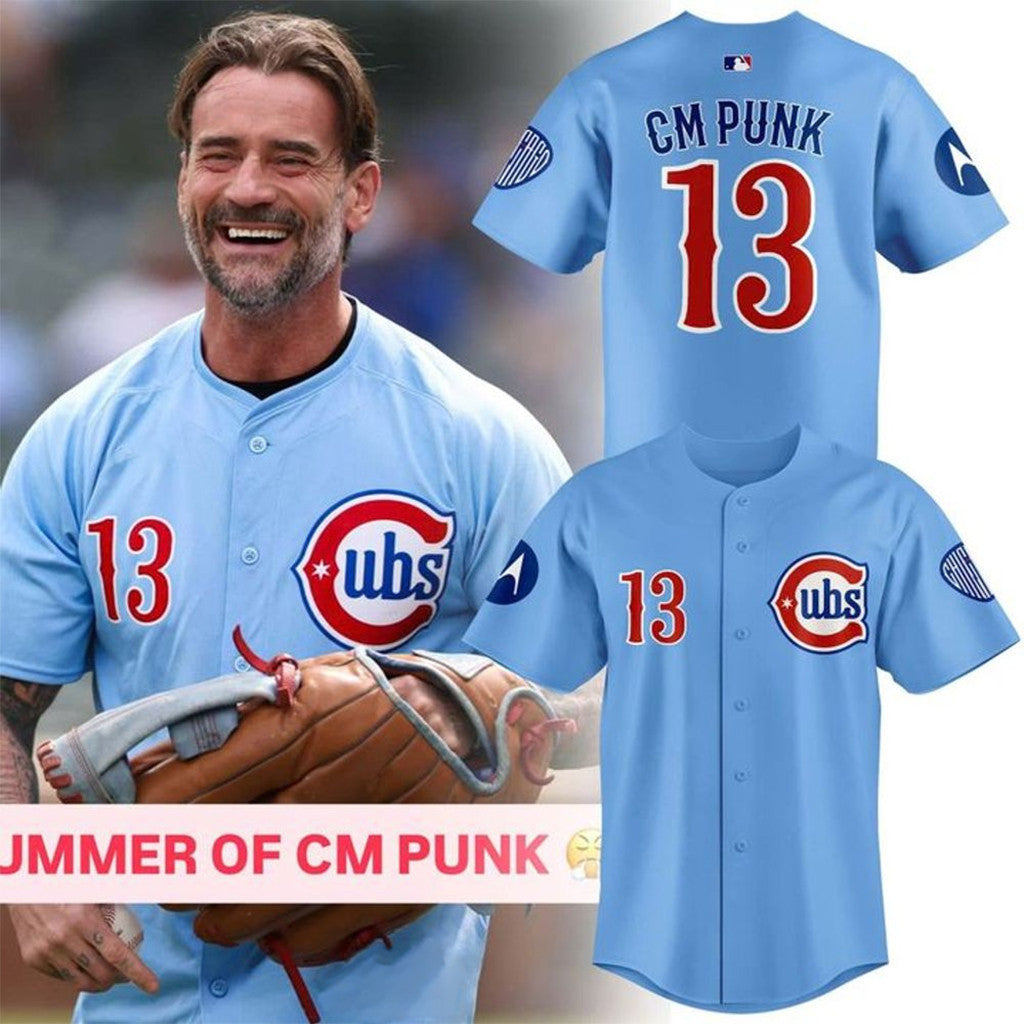 Chicago Cubs X CM Punk #13 Blue Baseball Jersey 2026 Cubs Merch Birthday Ideas For Husband - Merchluma