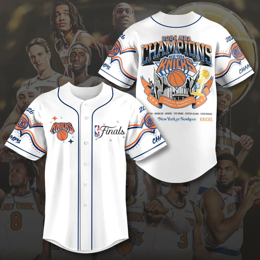 NY Knicks Merch New York Knicks 2026 Finals Champions Baseball Jersey Basketball Fan Gear - Merchluma