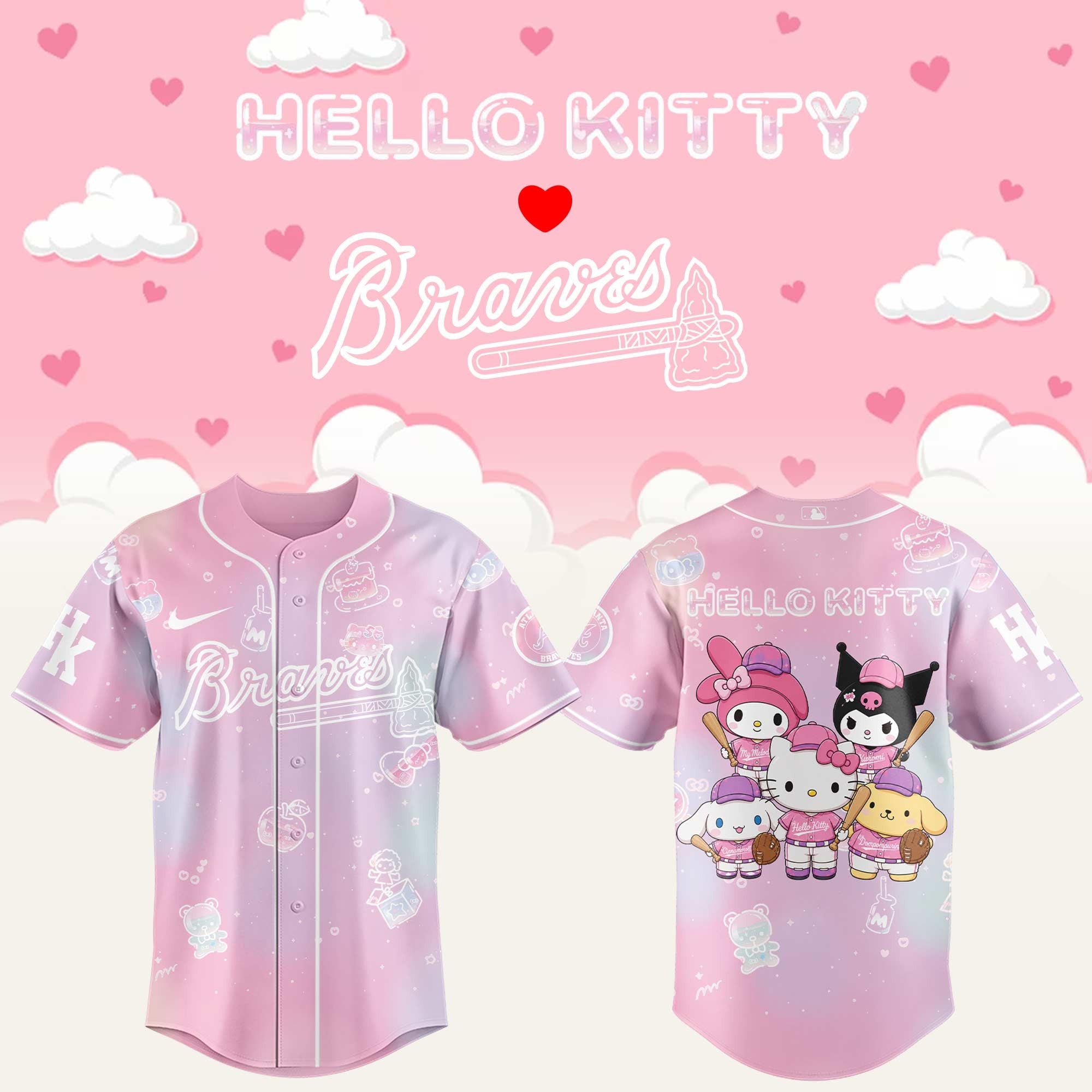 Atlanta Braves x Hello Kitty Theme Nights Jersey Braves Merch Best Gifts For Baseball Fans - Merchluma