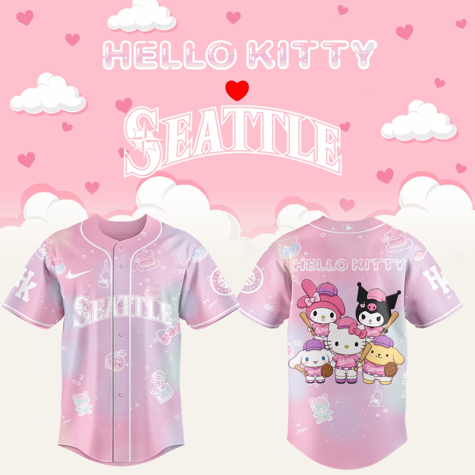 Seattle Mariners x Hello Kitty Theme Nights Jersey Mariners Merch Gifts For Baseball Fans - Merchluma