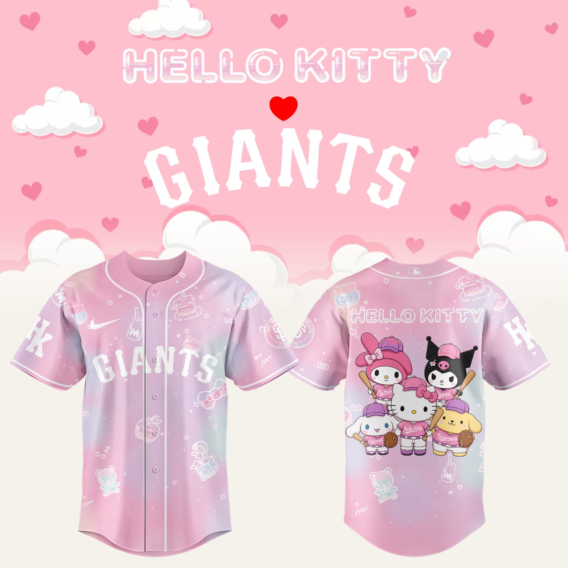 SF Giants x Hello Kitty Theme Nights Jersey Giants Merch Gifts For Baseball Fans - Merchluma