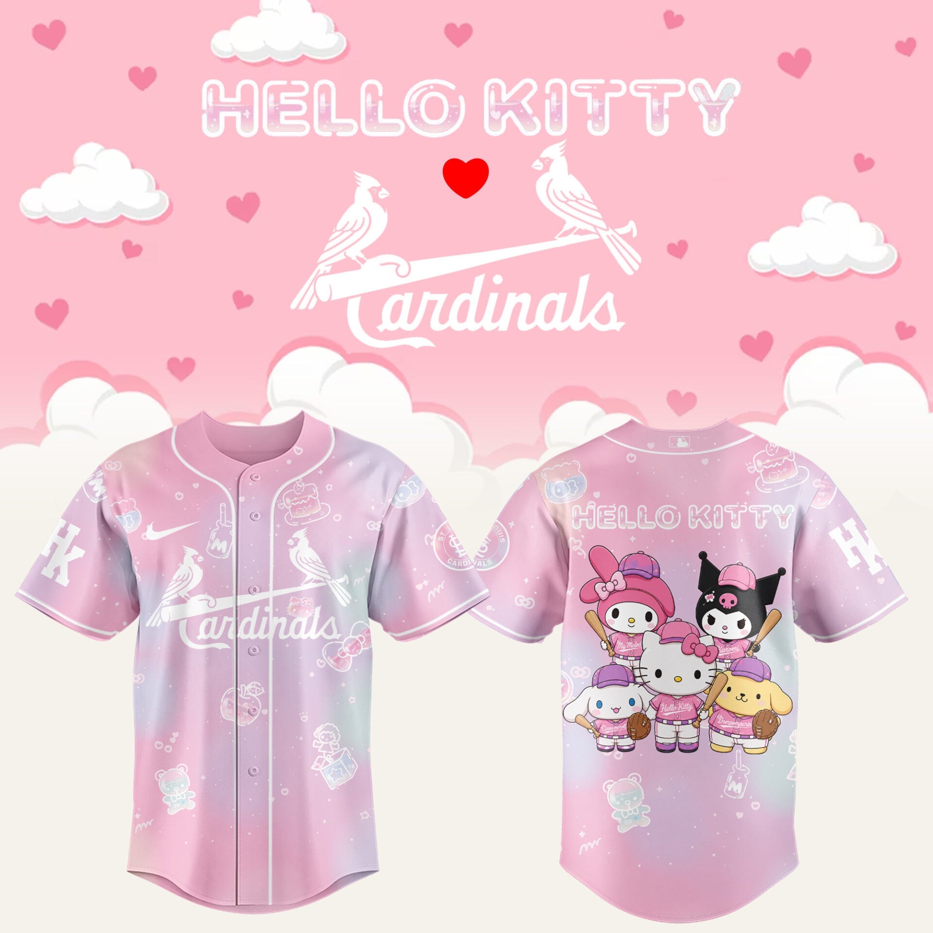 St Louis Cardinals x Hello Kitty Theme Nights Jersey Cardinals Merch Gifts For Baseball Fans - Merchluma