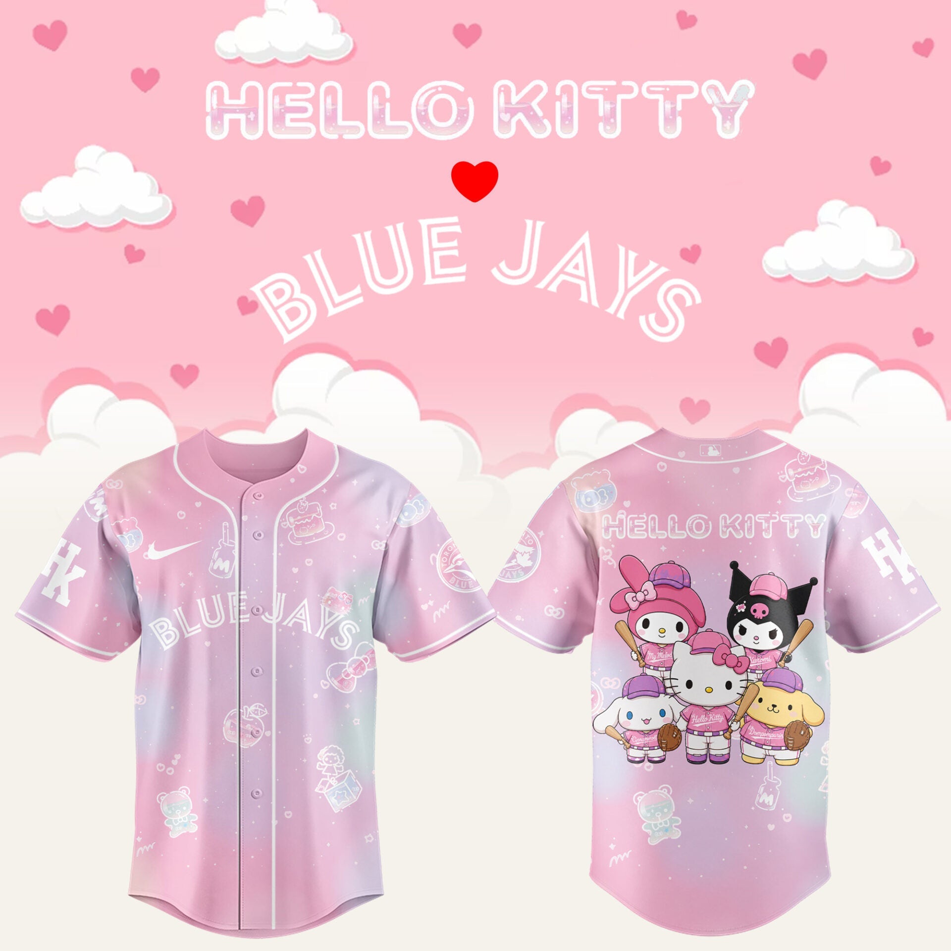 Toronto Blue Jays x Hello Kitty Theme Nights Jersey Jays Merch Best Gifts For Baseball Fans - Merchluma