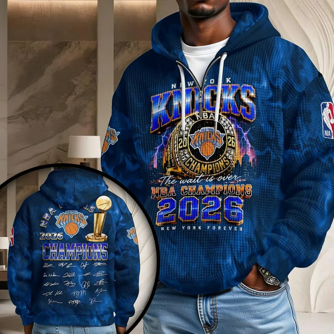 New York Basketball Merch New York Knicks 2026 Finals Champions Quarter Zip Hoodie Gifts - Merchluma