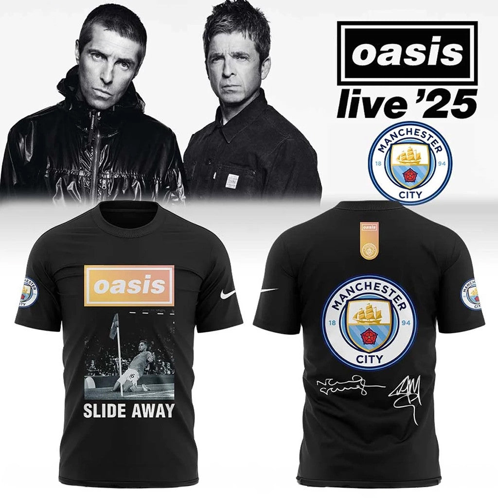 Oasis Merch MancityFC Oasis Live 25 Signature T-Shirt Gifts For Rock Music Lovers - Merchluma