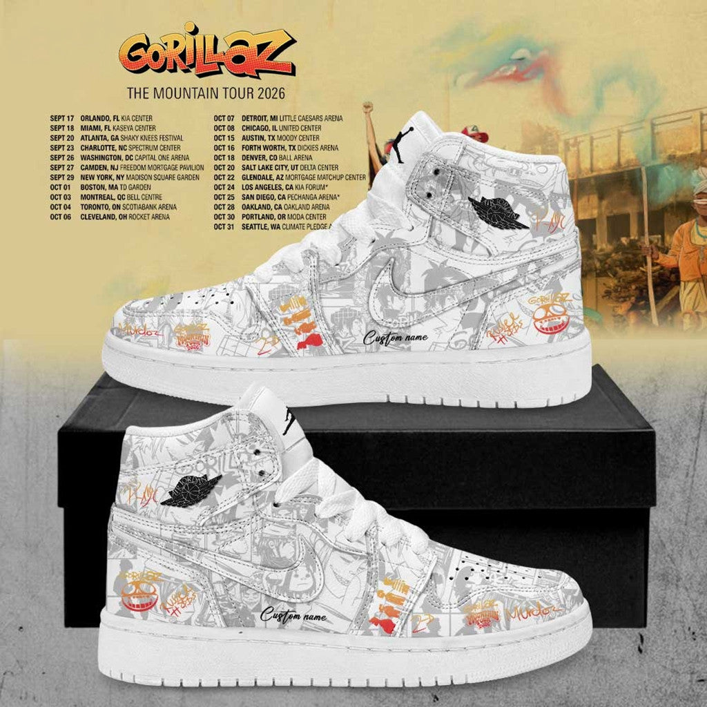 Custom Gorillaz The Mountain Tour 2026 2027 Signature Sneakers Music Fan Shoes Gorillaz Merch - Merchluma