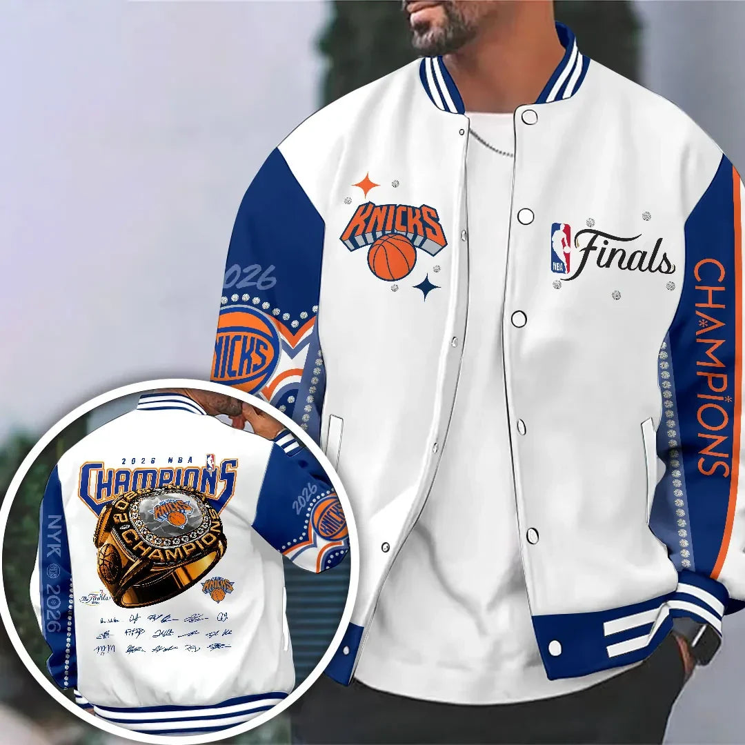 New York Knicks Finals Champions 2026 Varsity Jacket The Wait Is Over Knicks Merch Fan Gifts - Merchluma
