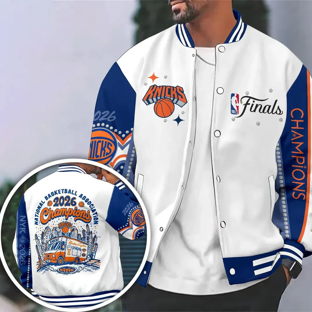 NY Knicks Merch New York Knicks 2026 Finals Champions Varsity Jacket Basketball Fan Apparel - Merchluma