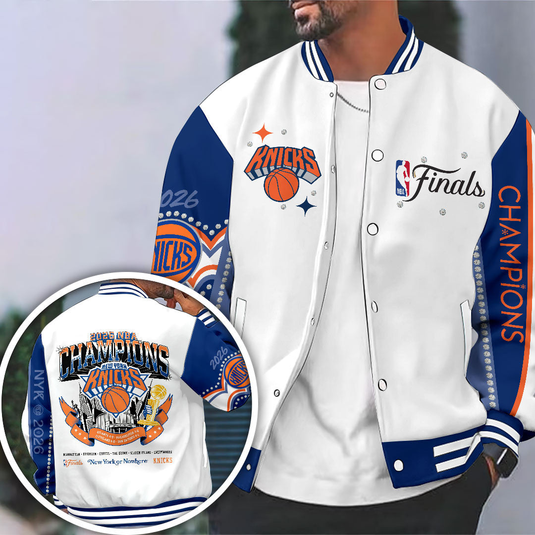 NY Knicks Merch New York Knicks 2026 Finals Champions Varsity Jacket Gifts For Basketball Fan - Merchluma