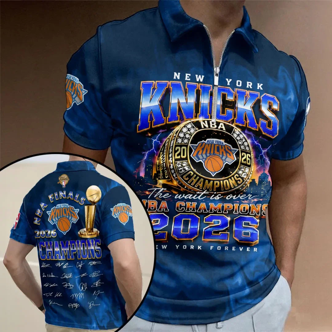 New York Knicks Finals Champions 2026 Zip Polo Shirt The Wait Is Over Knicks Merch Gifts For Son - Merchluma