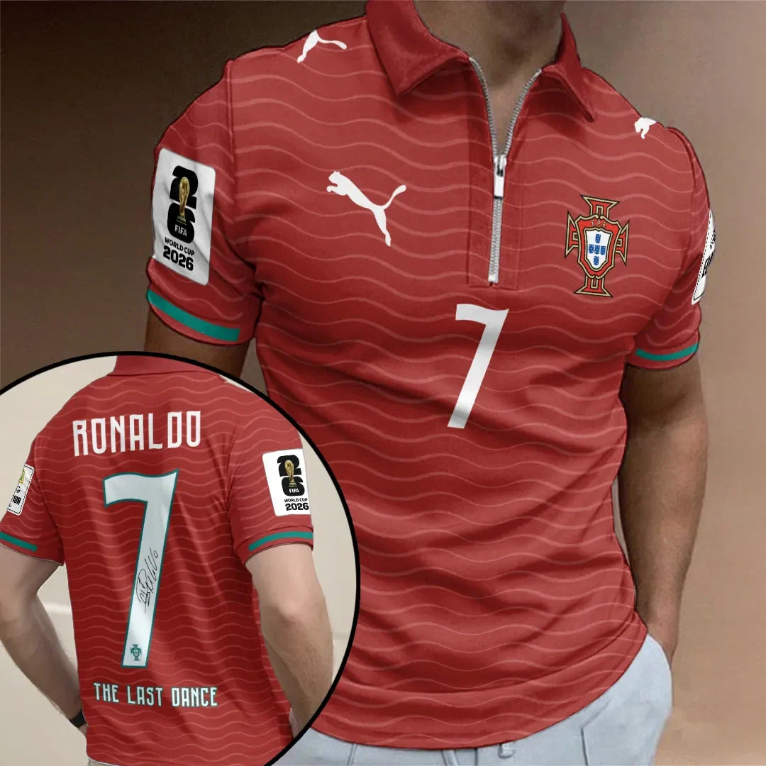 Portugal National Team x Cristiano Ronaldo Zip Polo Shirt The Last Dance #7 Ronaldo Merch - Merchluma