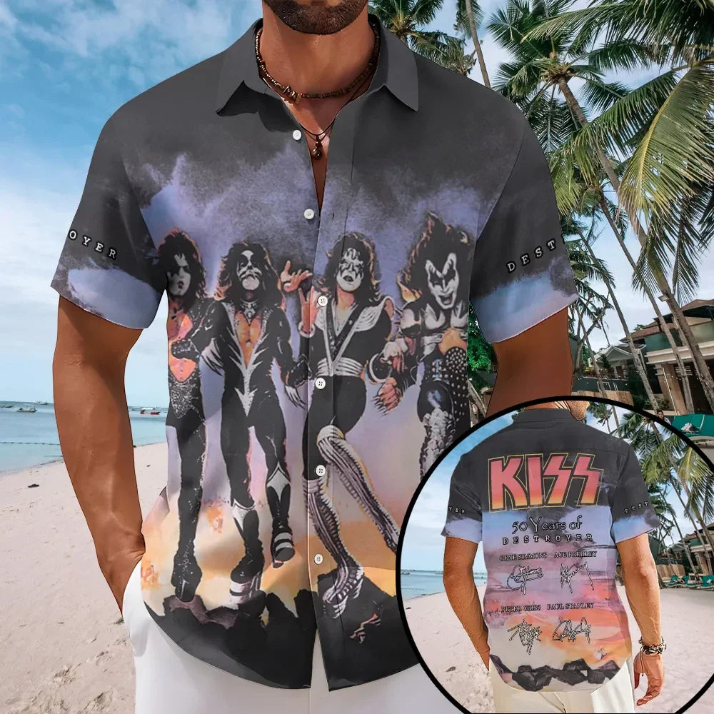 KISS 50 Years Of Destroyer Hawaiian Shirt KISS Merch Gifts For Music Fans - Merchluma