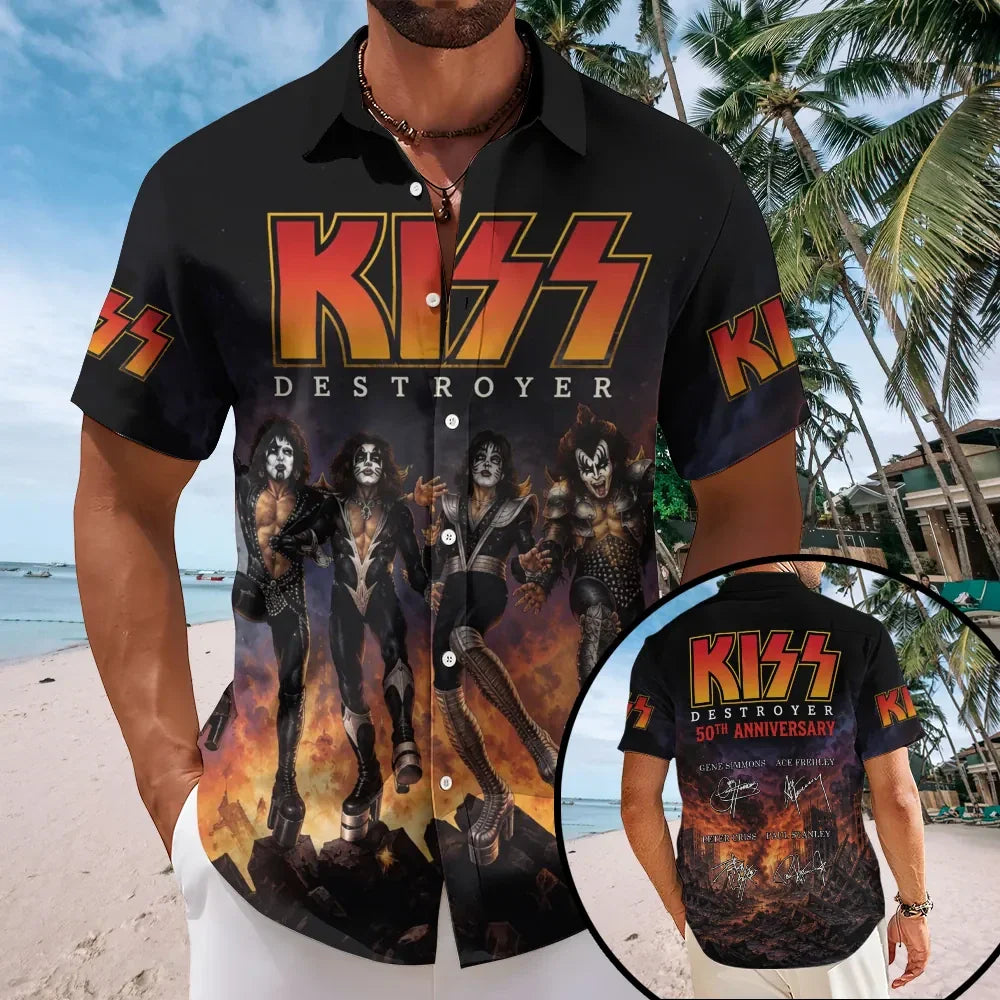 KISS Destroyer 50th Anniversary Hawaiian Shirt KISS Merch Birthday Gifts For Music Lovers - Merchluma