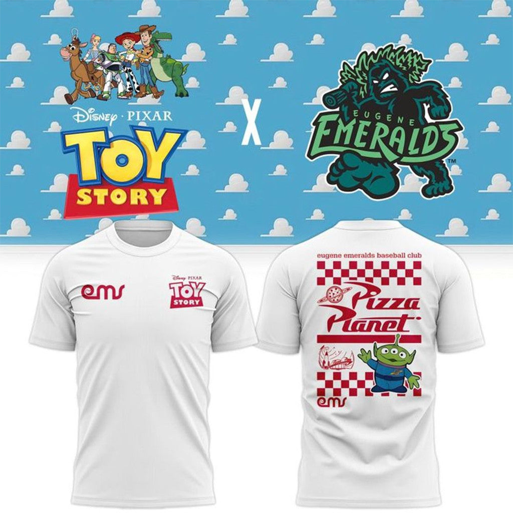 Eugene Emeralds X Toy Story Pizza Planet White Special Shirt 2026 Eugene Emeralds Merch For Fan - Merchluma