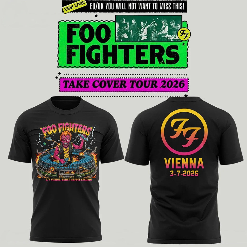 Foo Fighters Take Cover Tour 2026 At Ernst Happel Stadion Vienna T-Shirt Foo Fighters Merch - Merchluma