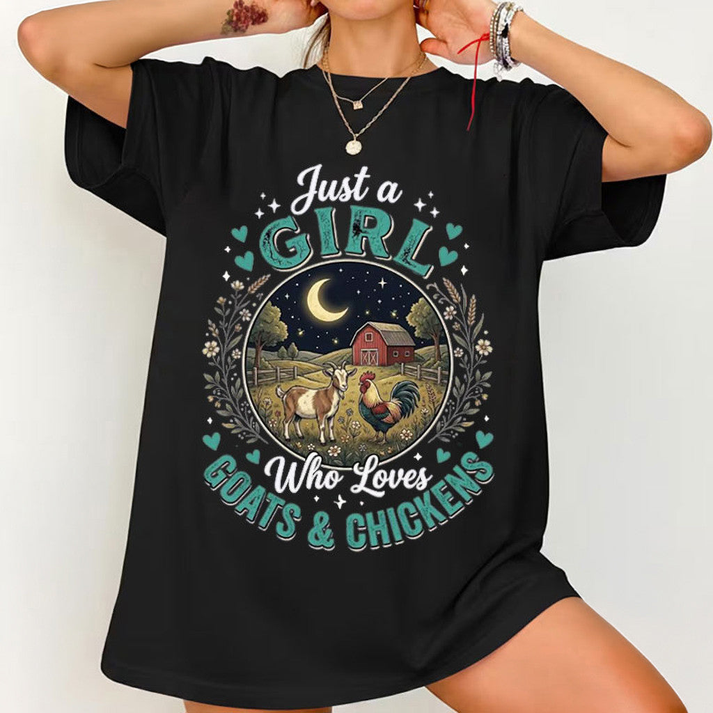 Just A Girl Who Loves Goats And Chickens T-Shirt Funny Farm Girl Shirt Gift For Sisters - Merchluma
