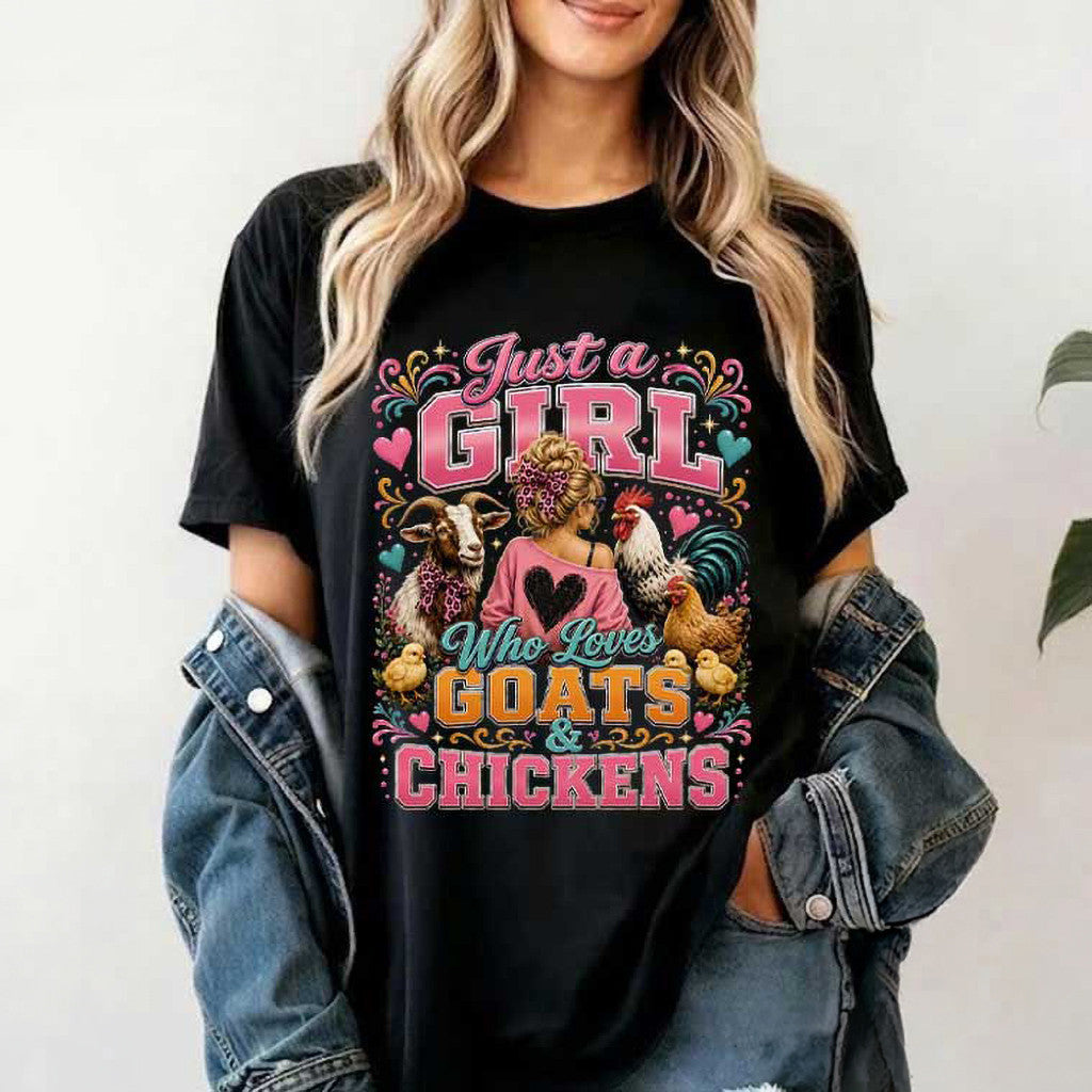 Just A Girl Who Loves Goats And Chickens T-Shirt 2026 Farm Animal Gifts For Sisters - Merchluma