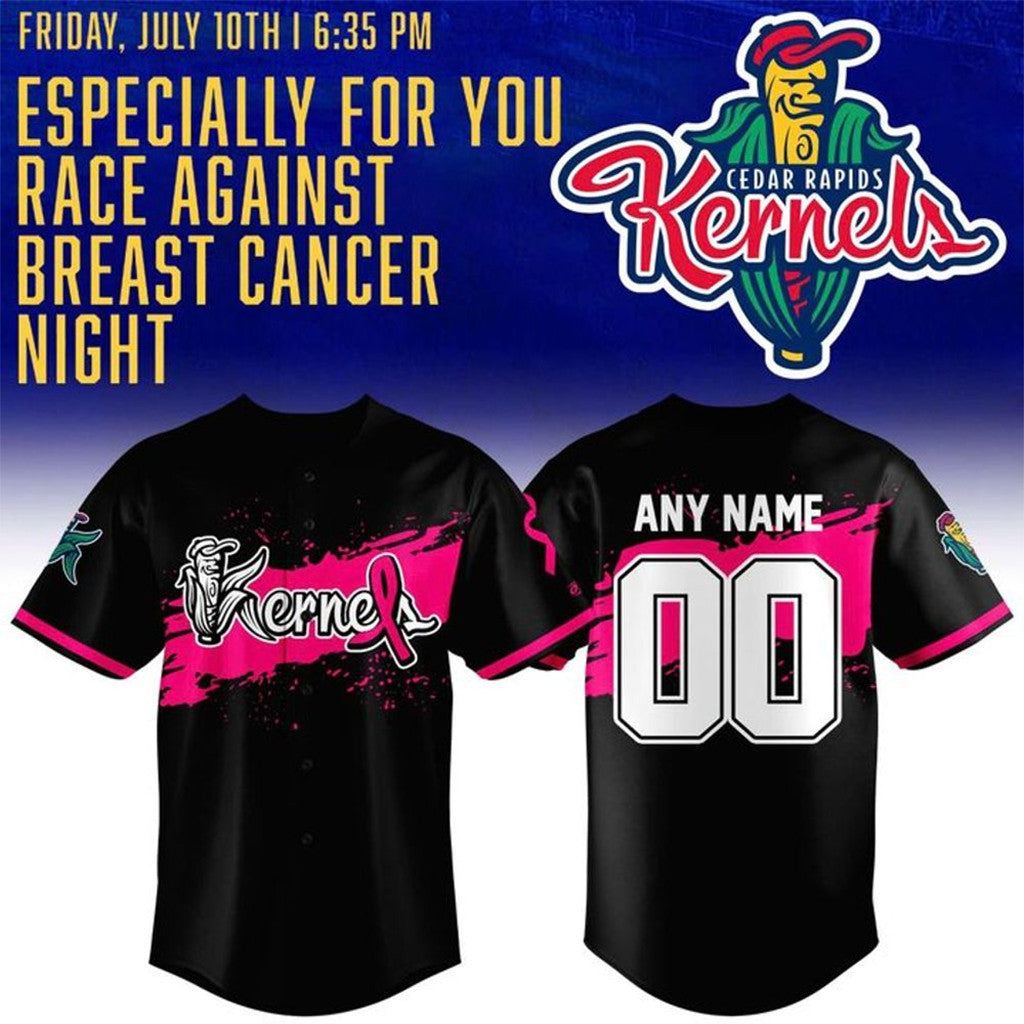 Personalized Cedar Rapids Kernels X Breast Cancer Pink Ribbon Black 2026 Baseball Jersey - Merchluma