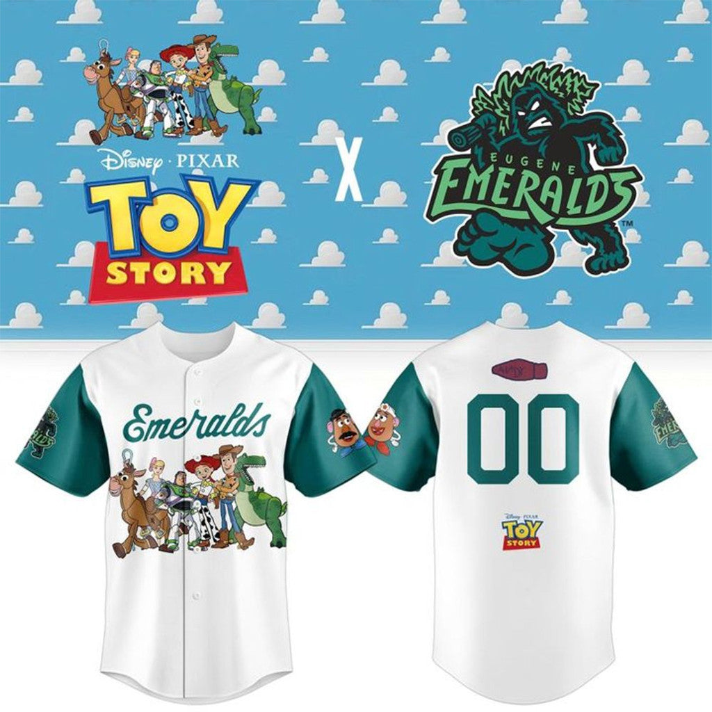Personalized Eugene Emeralds Toy Story Theme Night Baseball Jersey 2026 Emeralds Merch Fan Gift - Merchluma