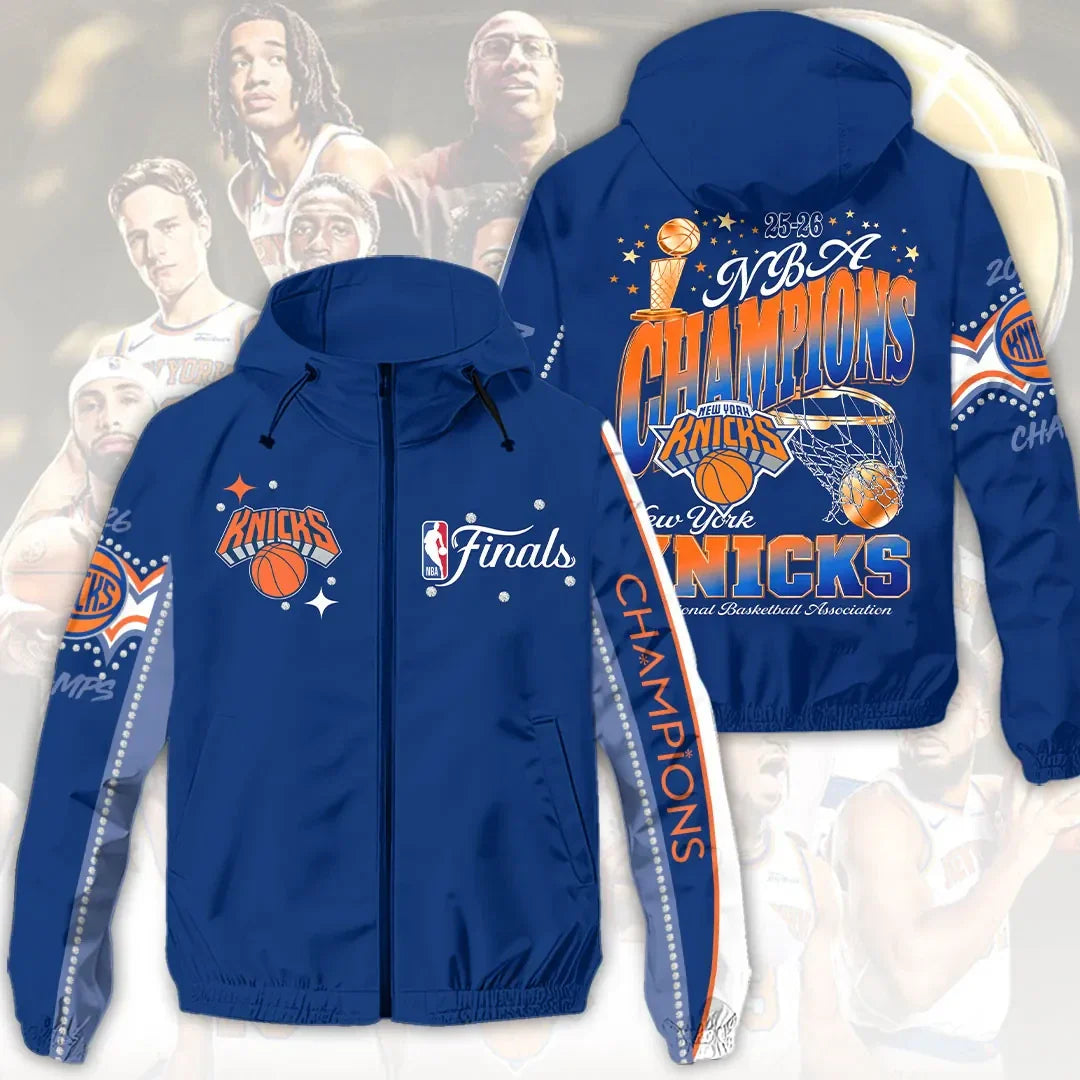 NY Knicks Merch New York Knicks 2026 Finals Champions Windbreaker Jacket Basketball Fan Clothes - Merchluma