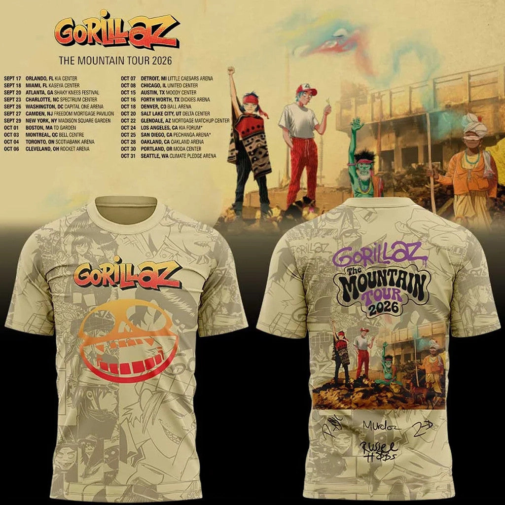 Gorillaz The Mountain Tour 2026 Signature Shirt Gorillaz Merch Gifts For Music Lover - Merchluma