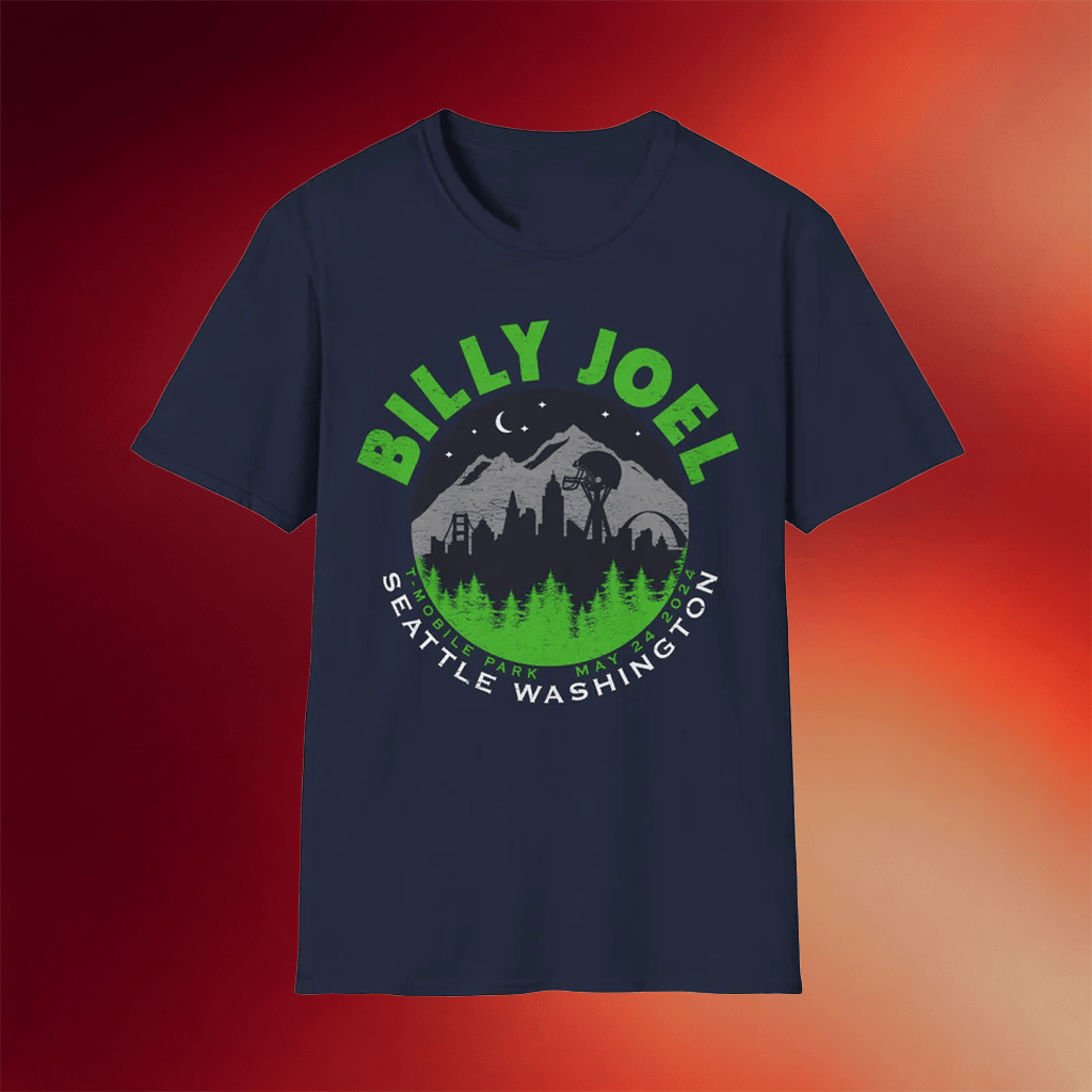 Billy Joel Merch Seattle WA Skyline 5 24 24 Event Navy T-Shirt Gift Ideas For Music Lovers - Merchluma