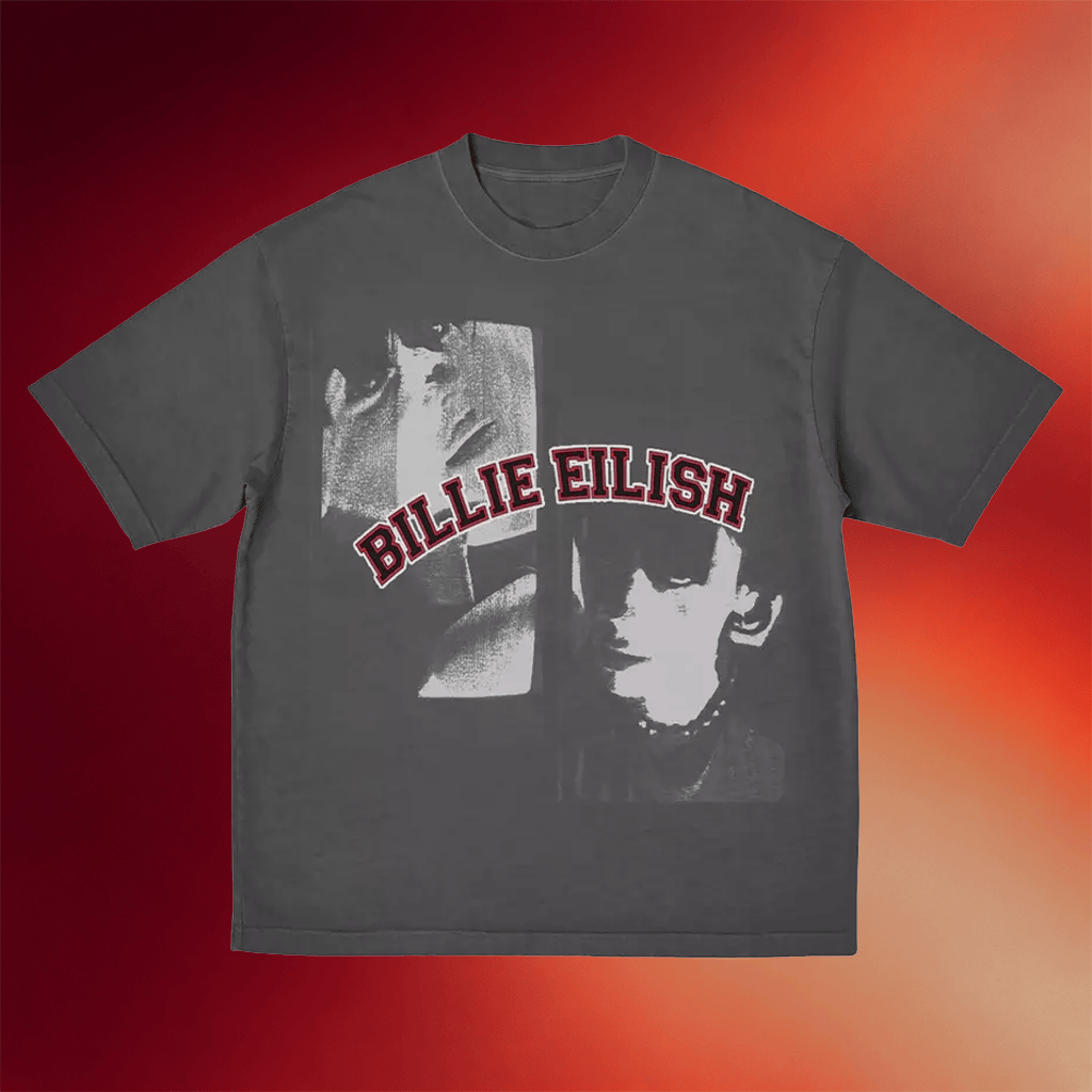 Billie Eilish Double Portrait Grey Boyfriend Fit Girls T-Shirt Billie Eilish Merch Fans Gifts - Merchluma