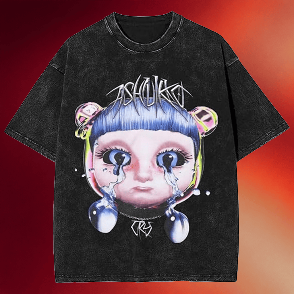 Ashnikko Merch 2026 Ashnikko Crying Face Girls Washed T-Shirt Present For Rapper Fans - Merchluma