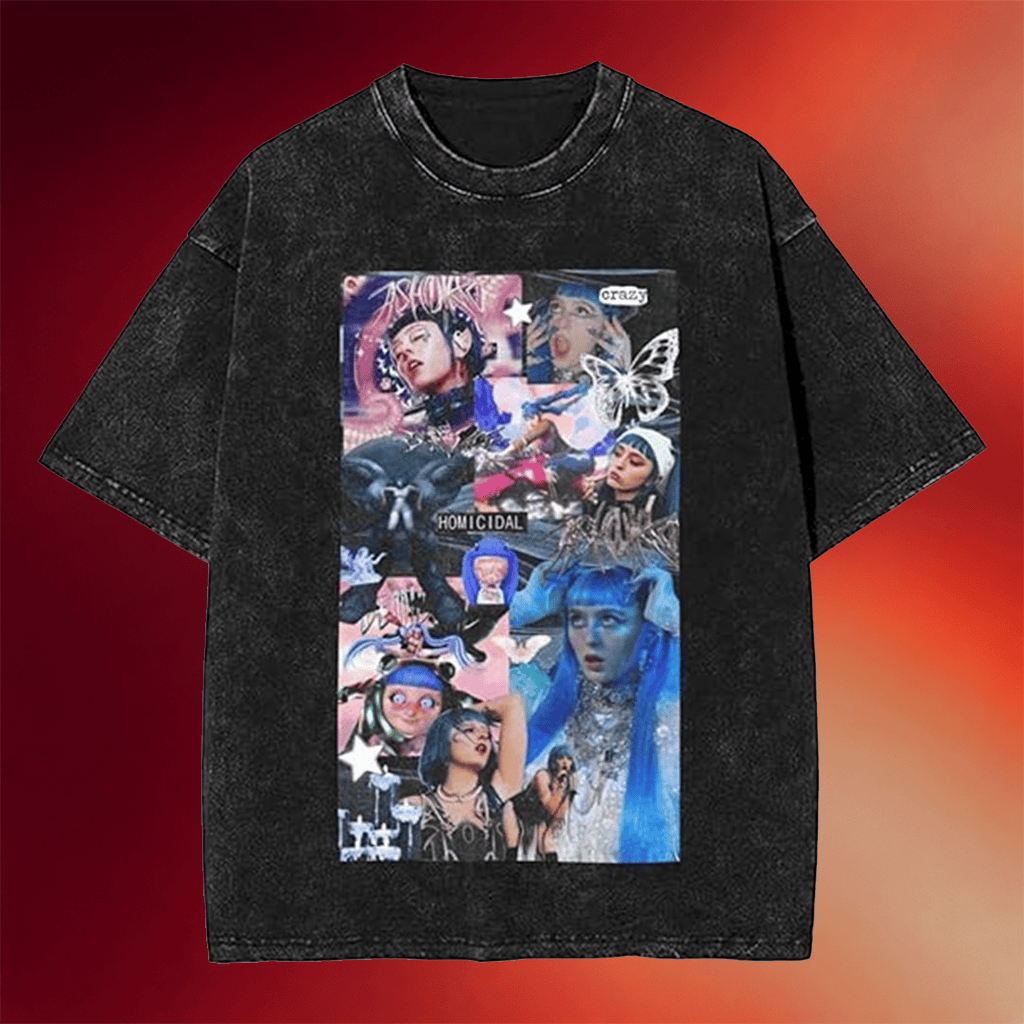 Ashnikko Merch 2026 Ashnikko Demidevil Collage Wash T-Shirt Gifts For Music Lovers - Merchluma