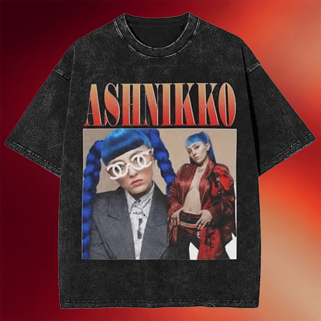 Ashnikko Merch 2026 Ashnikko Double Portrait Graphic Wash T-Shirt Gifts For Rap Fans - Merchluma
