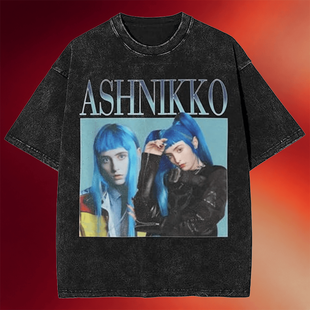 Ashnikko Merch 2026 Ashnikko Double Portrait Graphic Washed T-Shirt Gifts For Rapper Fans - Merchluma