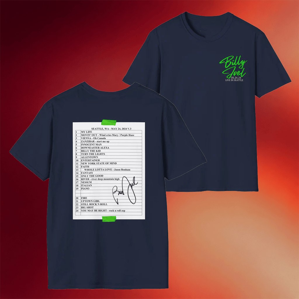 Billy Joel Merch Billy Joel Seattle WA 5 24 24 Set List T-Shirt Gifts For Music Fans - Merchluma