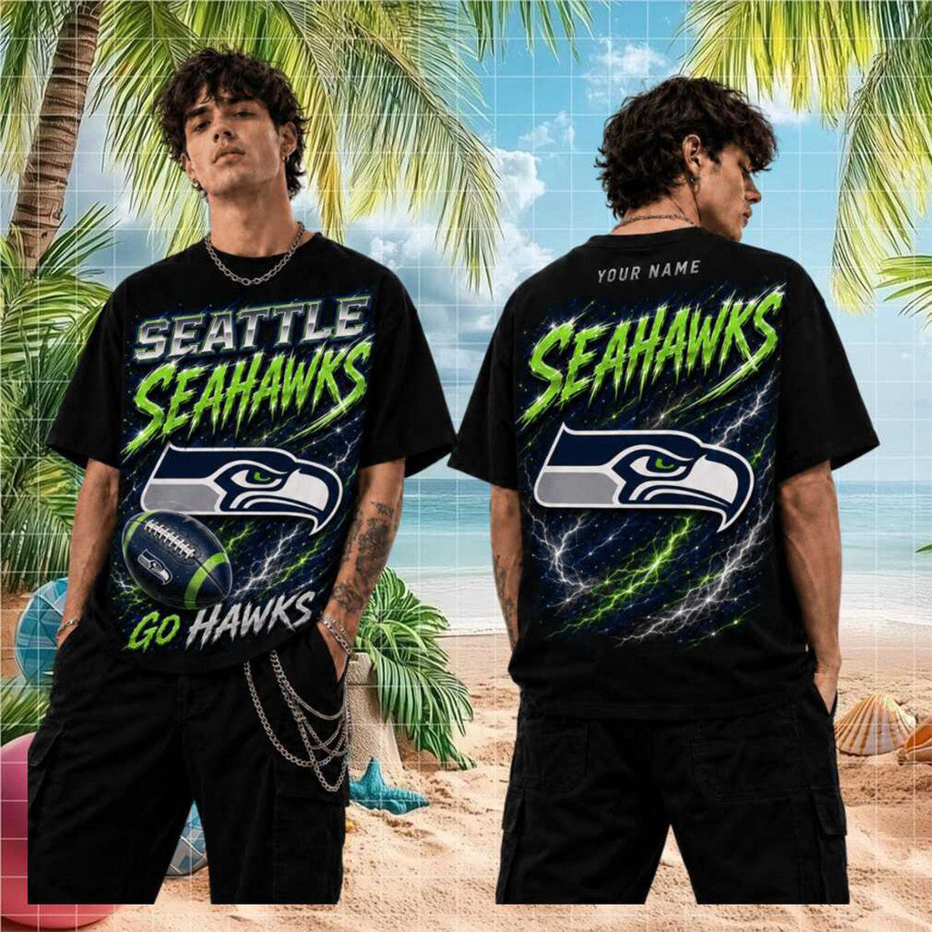 Custom Seattle Seahawks Team Go Hawks Vintage T-Shirt Seahawks Merch Gift For Football Fans - Merchluma