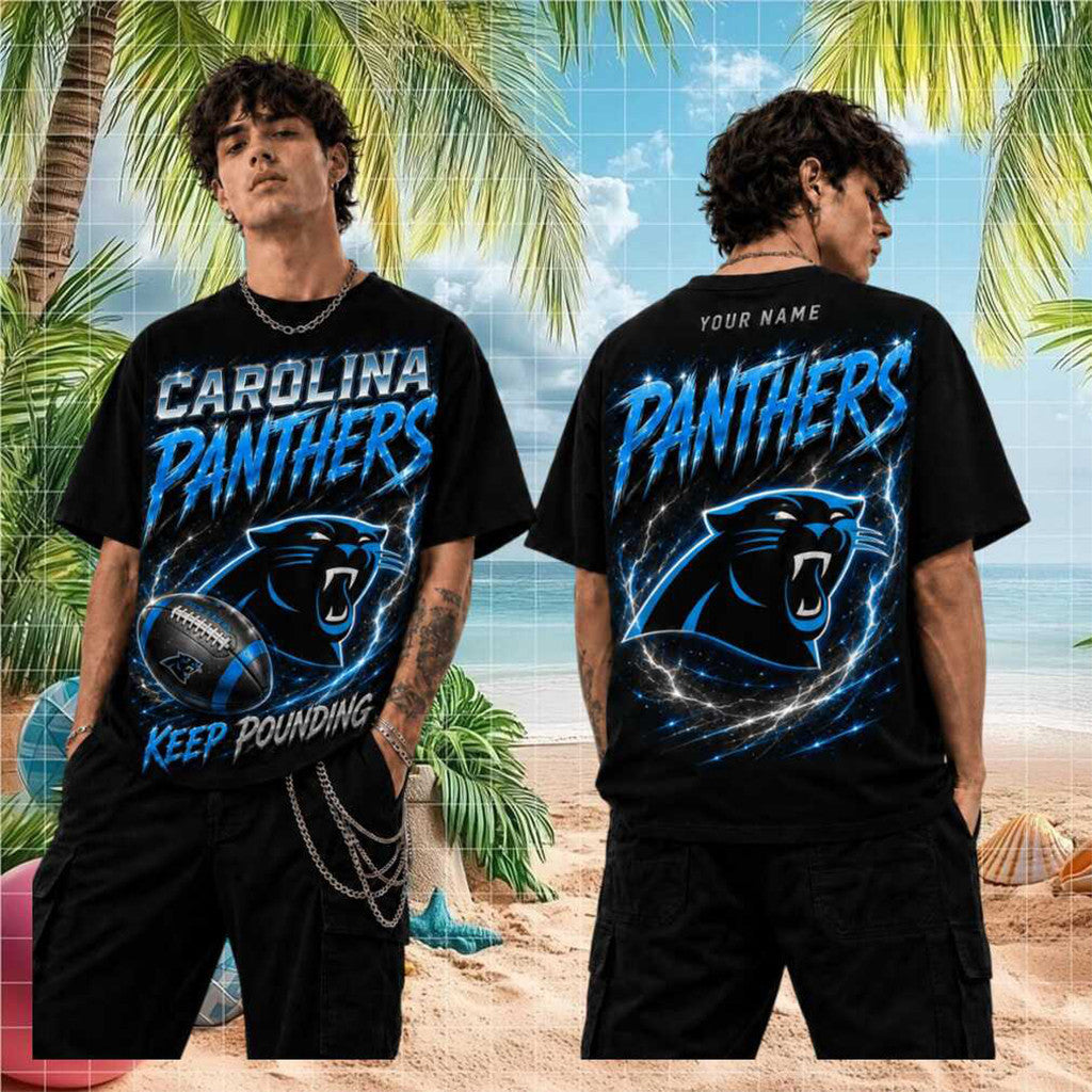 Personalized Carolina Panthers Keep Pounding T-Shirt 2026 Panthers Merch Gift For Football Fans - Merchluma