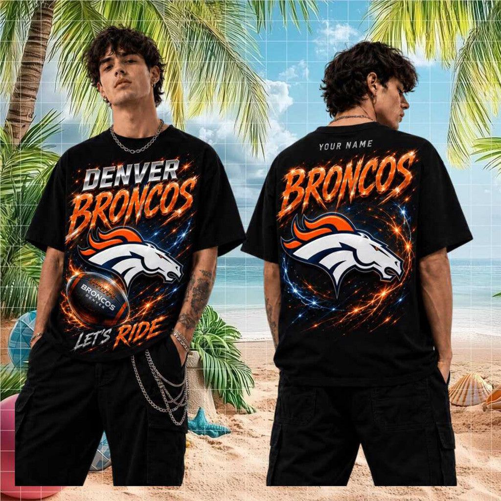 Personalized Denver Broncos Let's Ride T-Shirt 2026 Denver Broncos Merch Football Lover Gifts - Merchluma