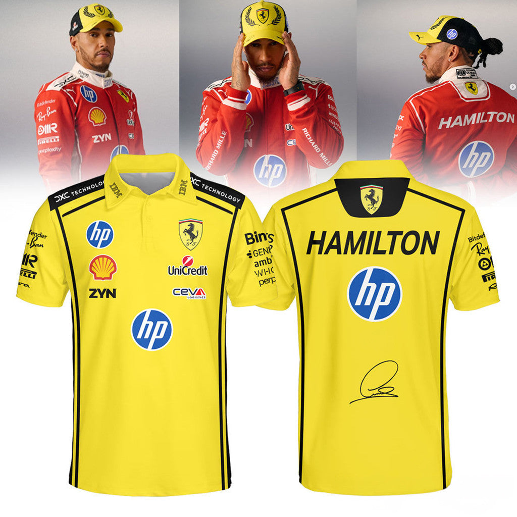 Hamilton Scuderia Ferrari 2026 Signed Polo Shirt Racing Fan Apparel Hamilton Scuderia Merch - Merchluma