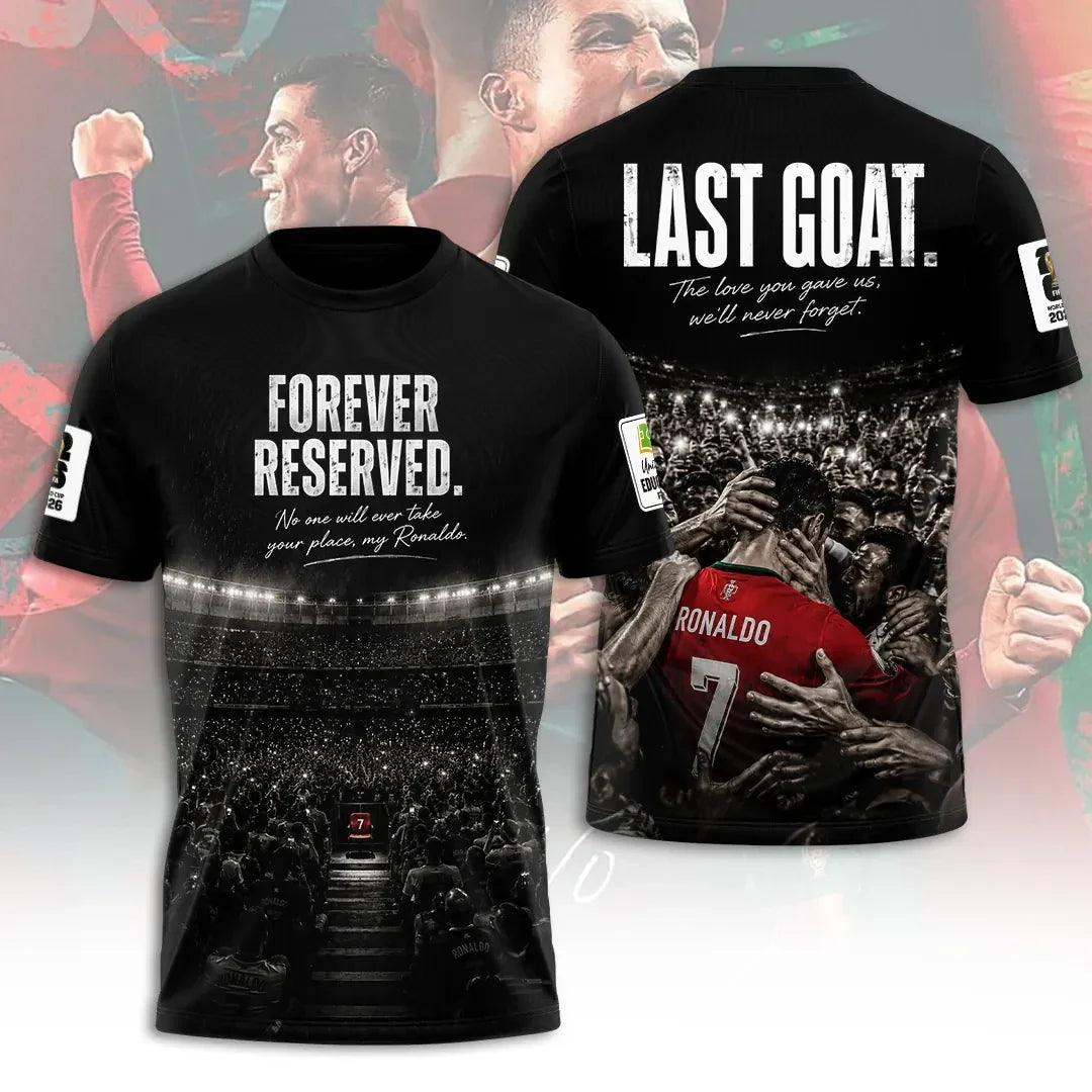 Cristiano Ronaldo Merch Forever Reserved Last Goat Cristiano Ronaldo T-Shirt Gift Ideas For Him - Merchluma