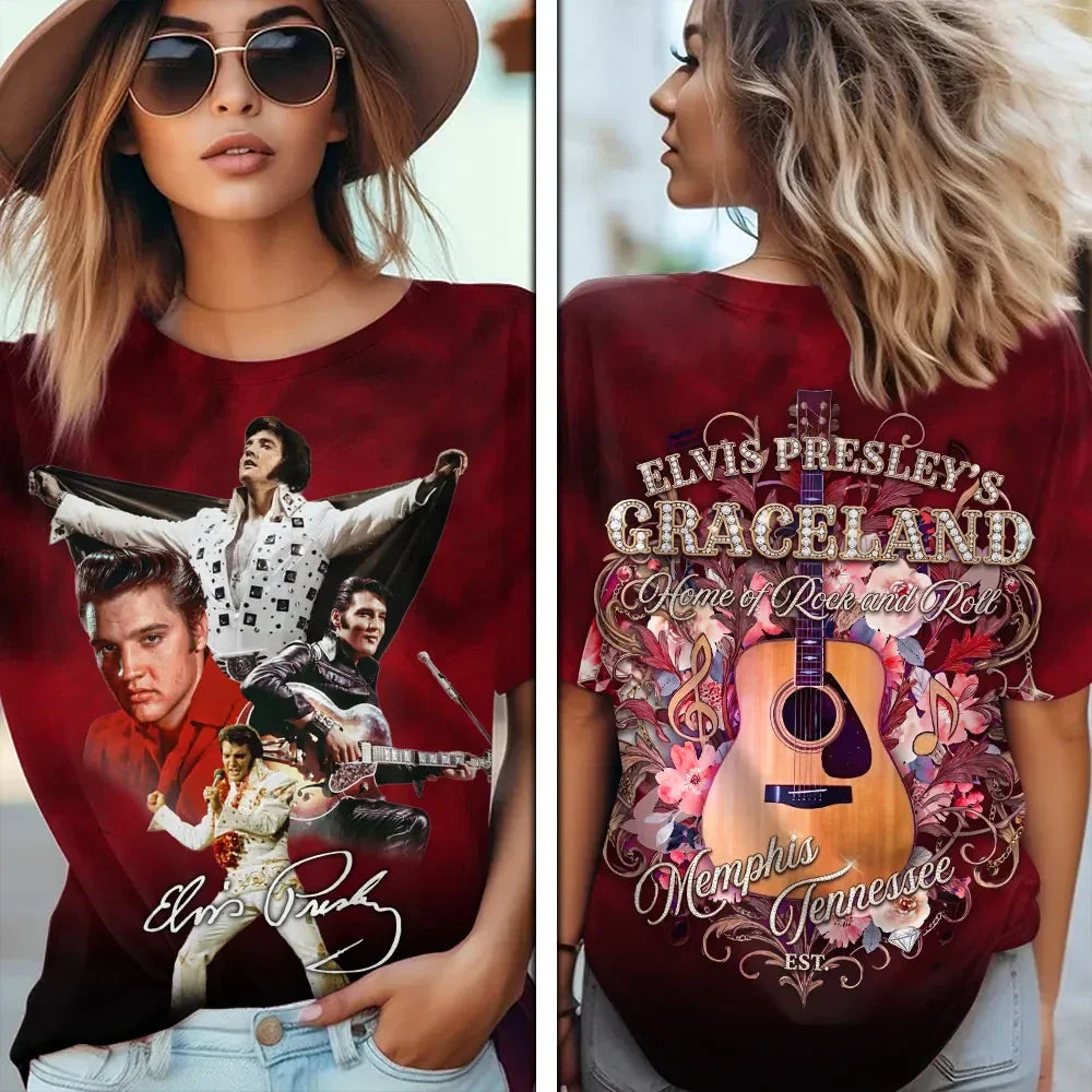 Elvis Presley Merch Elvis Presley's Graceland Home Of Rock And Roll T-Shirt Gift Ideas For Her - Merchluma