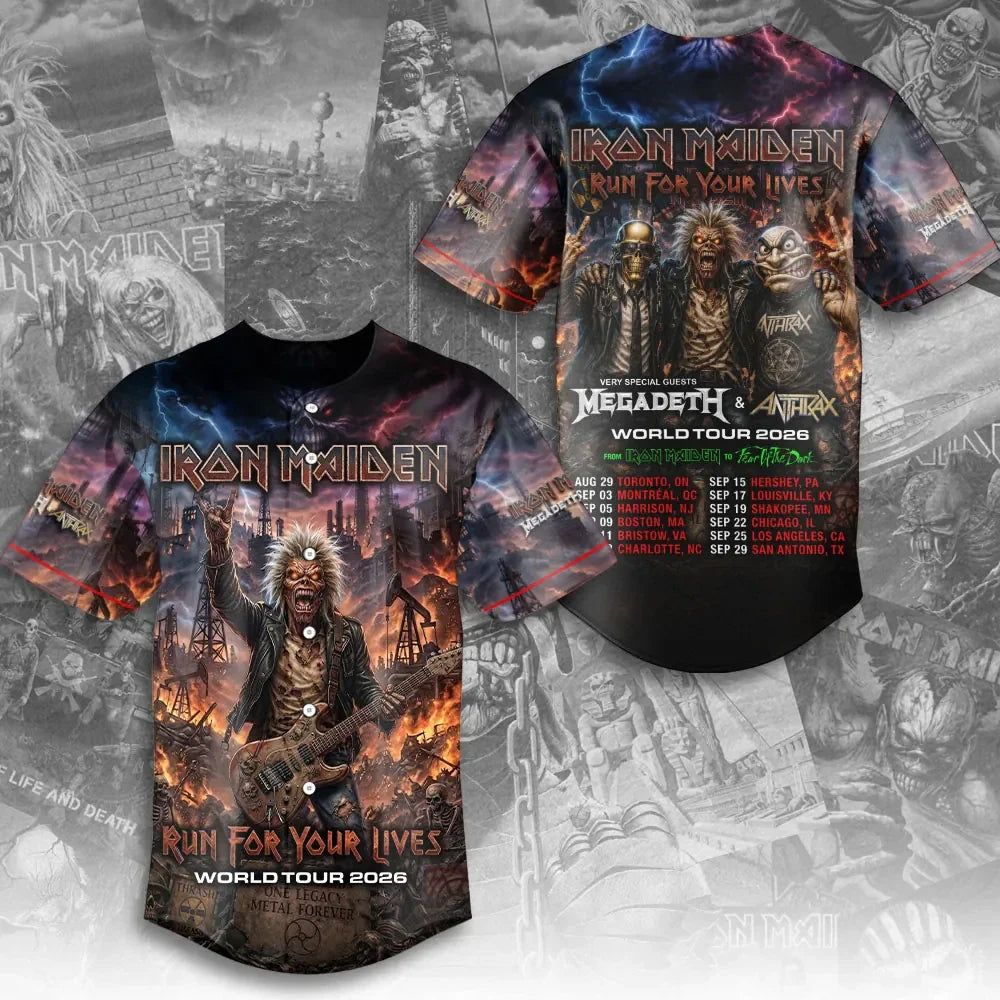 Iron Maiden Run For Your Lives World Tour 2026 Baseball Jersey Iron Maiden Merch Gift For Men - Merchluma