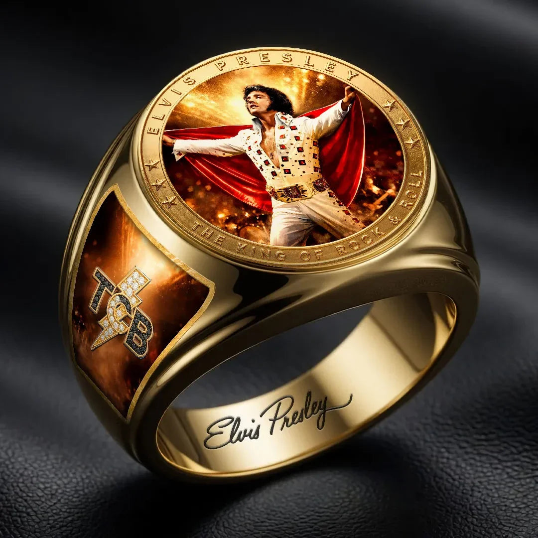 Elvis Presley King Of Pop Rock And Roll Ring Elvis Presley Merch Birthday Gift For Him - Merchluma