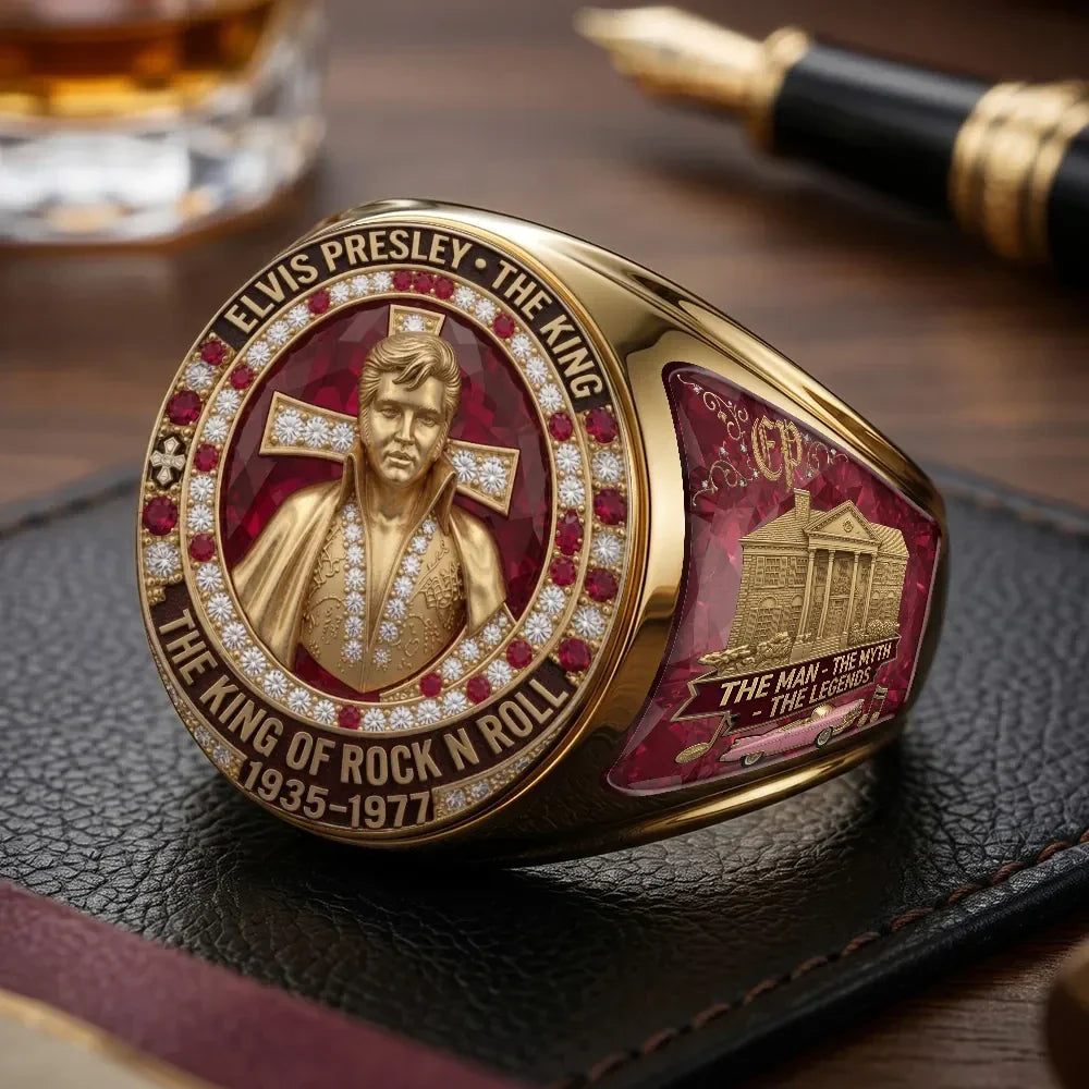 Elvis Presley Merch Elvis Presley King Of Rock And Roll 1935-1977 Ring Birthday Gifts For Him - Merchluma