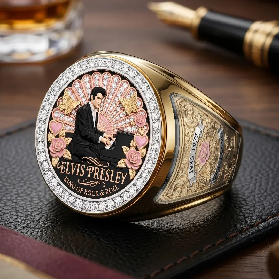 Elvis Presley Merch Elvis Presley King Of Rock And Roll Ring Present For Him - Merchluma
