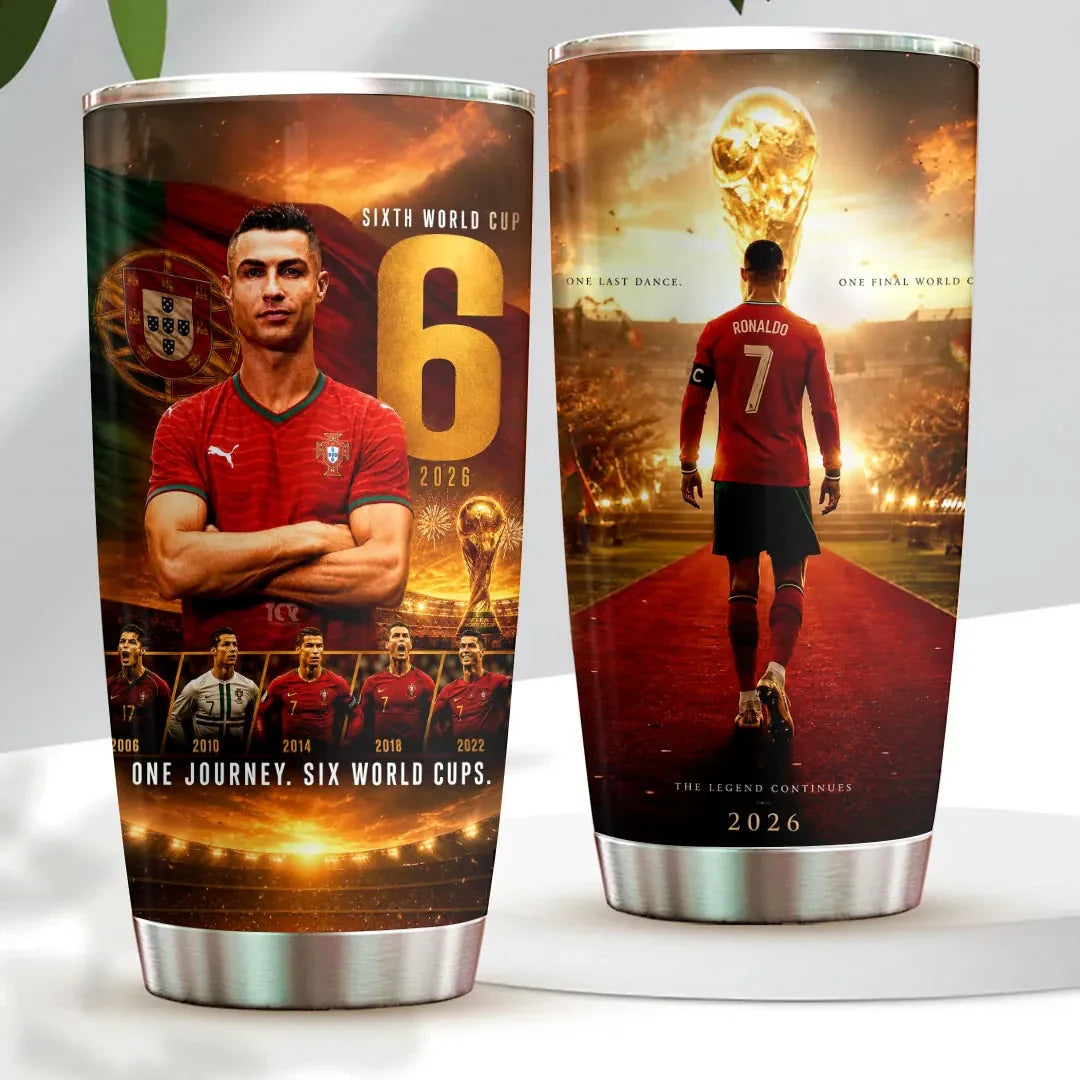 Cristiano Ronaldo X Portugal National Football Team Tumbler Cup One Journey Six World Cups Merch - Merchluma