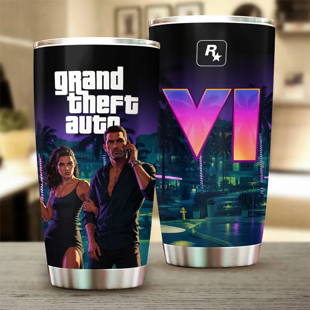 Grand Theft Auto VI Tumbler Cup Vice City GTA 6 Merch Men's Birthday Gift - Merchluma