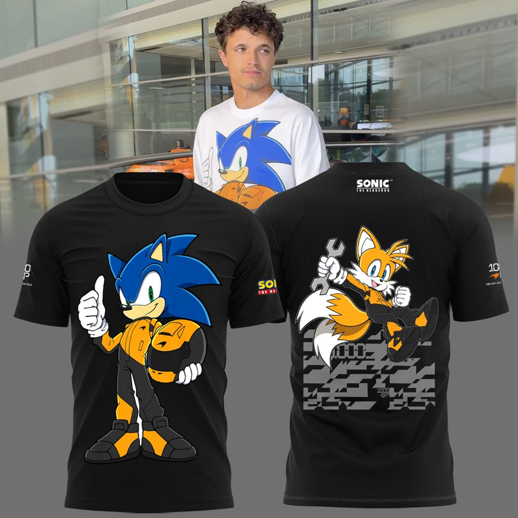 McLaren X Sonic 1000Th Anniversary Black T-Shirt 2026 McLaren Racing Team Merch Gift For Son - Merchluma