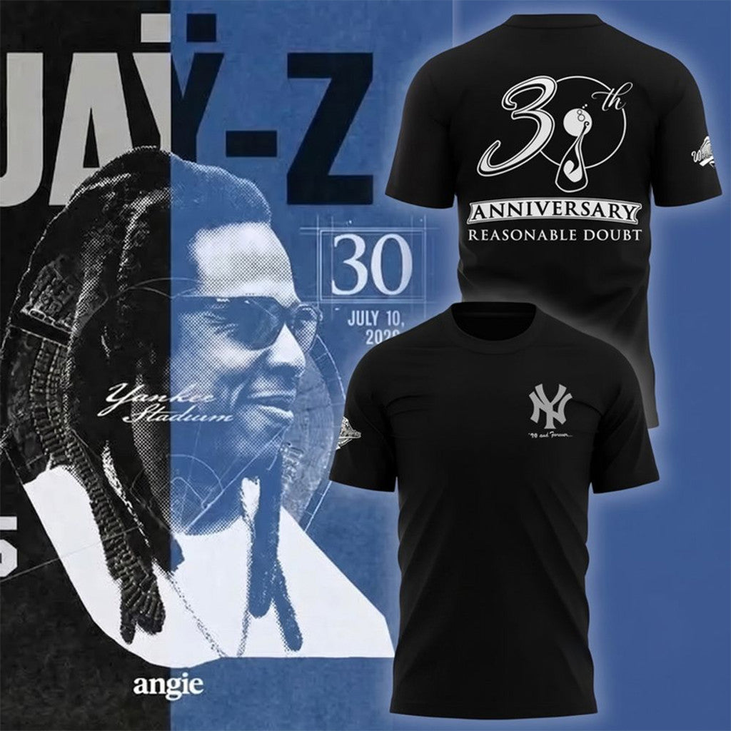 New York Yankees X JAY Z 30Th Anniversary Reasonable Doubt Black Shirt JAY Z Merch Gift For Fan - Merchluma