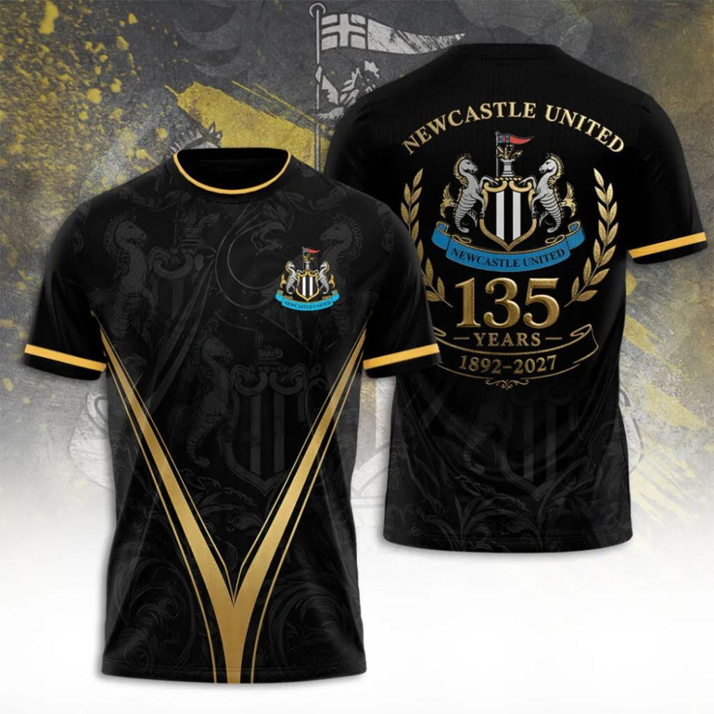 Newcastle United 135Th Anniversary Black Shirt Newcastle United FC Merch Useful Gifts For Dad - Merchluma